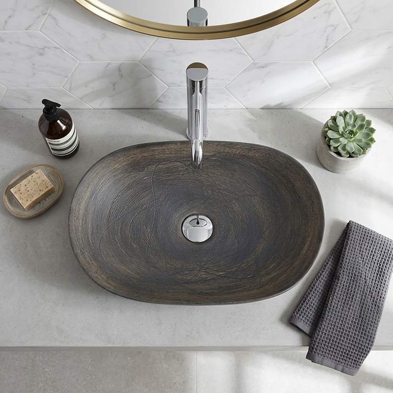 Oval Above Counter Ceramic Basin Art Basin 585x400x125mm - Natura Oak