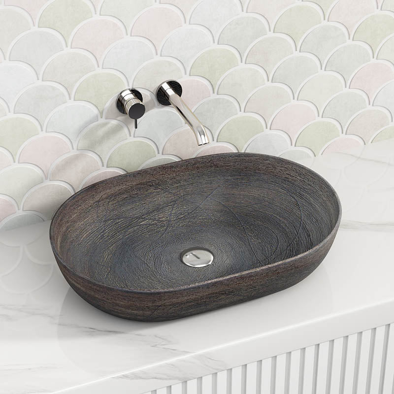 585x400x125mm Oval Natura Oak Above Counter Ceramic Basin Art Basin