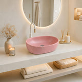 Oval Above Counter Ceramic Basin Counter Top 470x340x130mm - Matt Pink