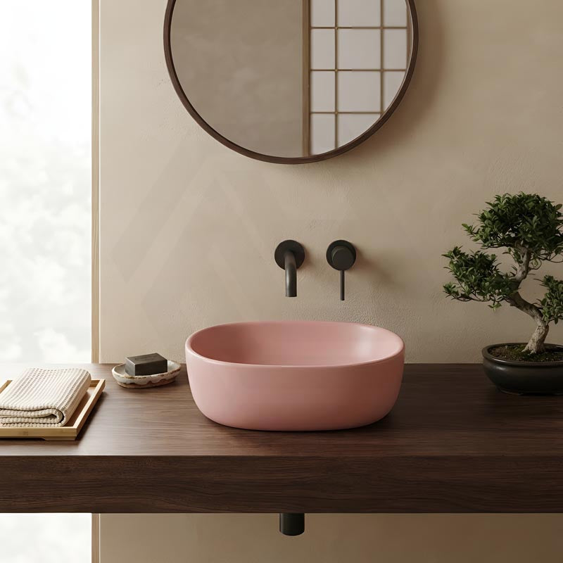 Oval Above Counter Ceramic Basin Counter Top 470x340x130mm - Matt Pink