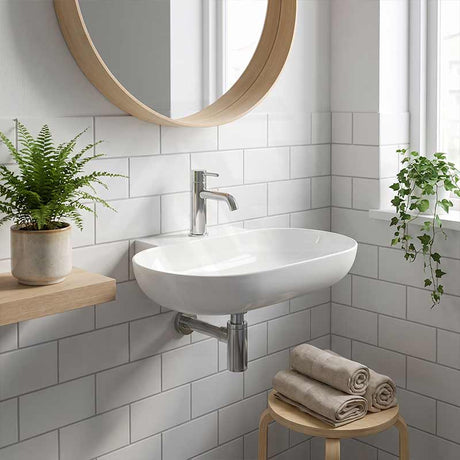 Wall Hung Ceramic Oval Basin With Tap Hole 560x400x125mm - Gloss White