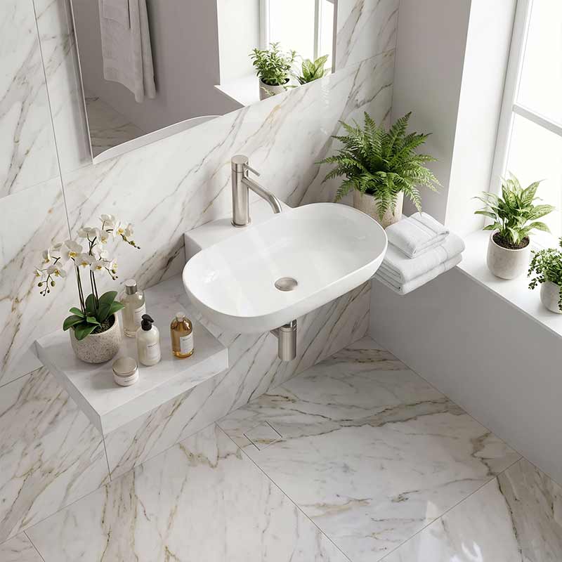 Wall Hung Ceramic Oval Basin With Tap Hole 560x400x125mm - Gloss White