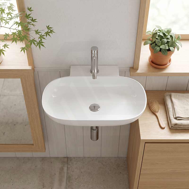 Wall Hung Ceramic Oval Basin With Tap Hole 560x400x125mm - Gloss White