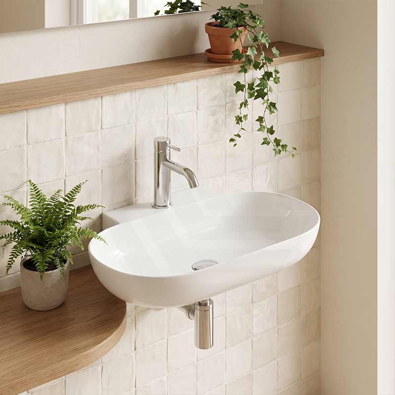 Wall Hung Ceramic Oval Basin With Tap Hole 560x400x125mm - Gloss White