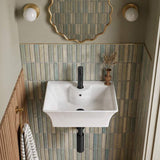 Zento Rectangle Ceramic Wall Hung Basin with Tap Hole 495x415x190mm - Gloss White