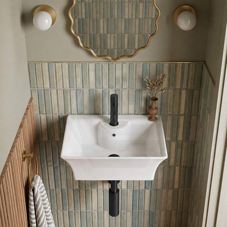 Zento Rectangle Ceramic Wall Hung Basin with Tap Hole 495x415x190mm - Gloss White