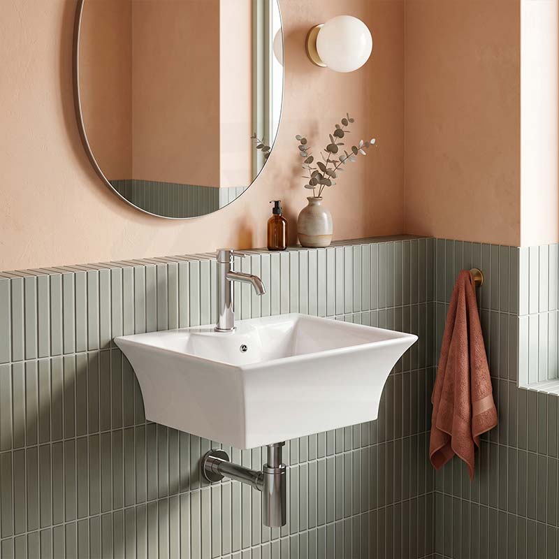 Zento Rectangle Ceramic Wall Hung Basin with Tap Hole 495x415x190mm - Gloss White