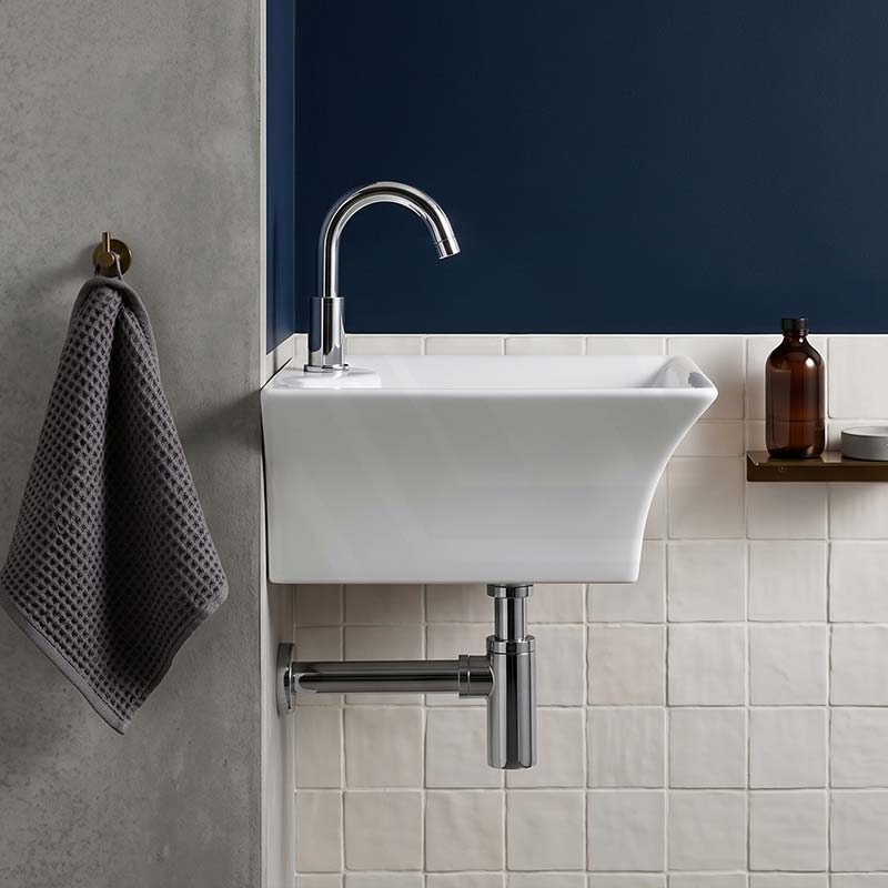 Zento Rectangle Ceramic Wall Hung Basin with Tap Hole 495x415x190mm - Gloss White