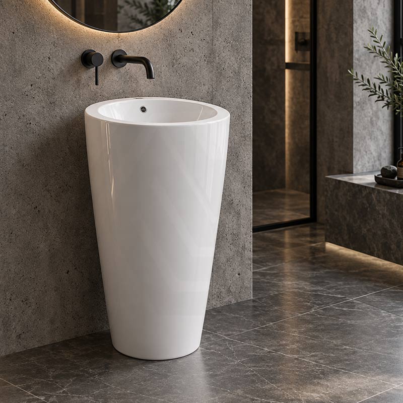 Freestanding Ceramic Basin With Tap Hole 550x515x850mm - Gloss White