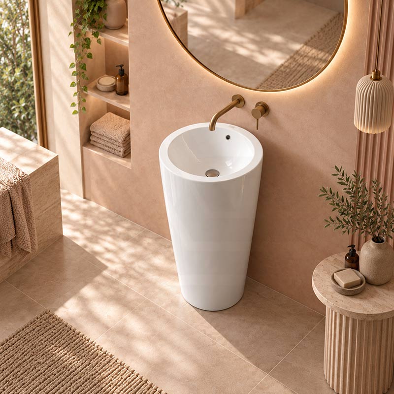 Freestanding Ceramic Basin With Tap Hole 550x515x850mm - Gloss White