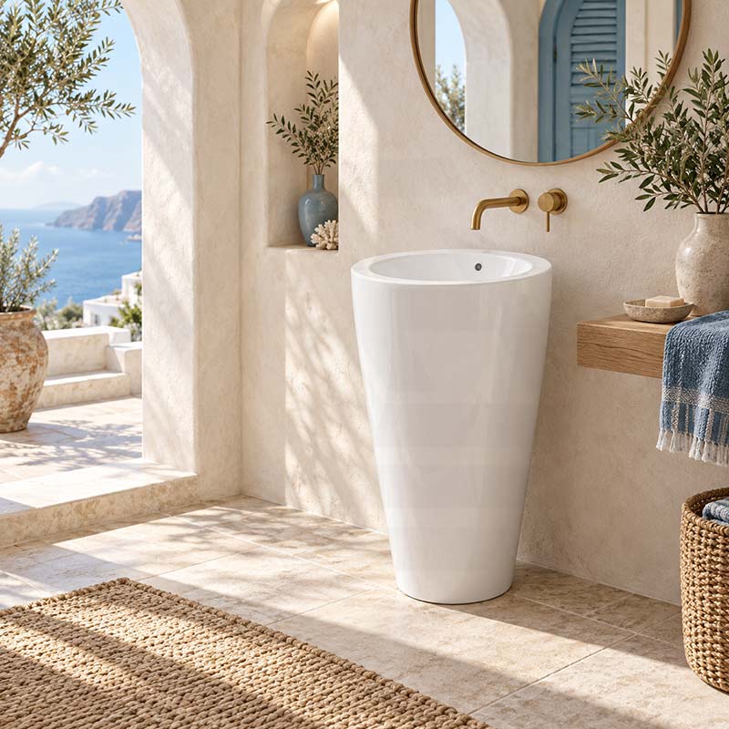 Freestanding Ceramic Basin With Tap Hole 550x515x850mm - Gloss White