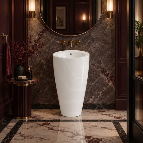 Freestanding Ceramic Basin With Tap Hole 550x515x850mm - Gloss White