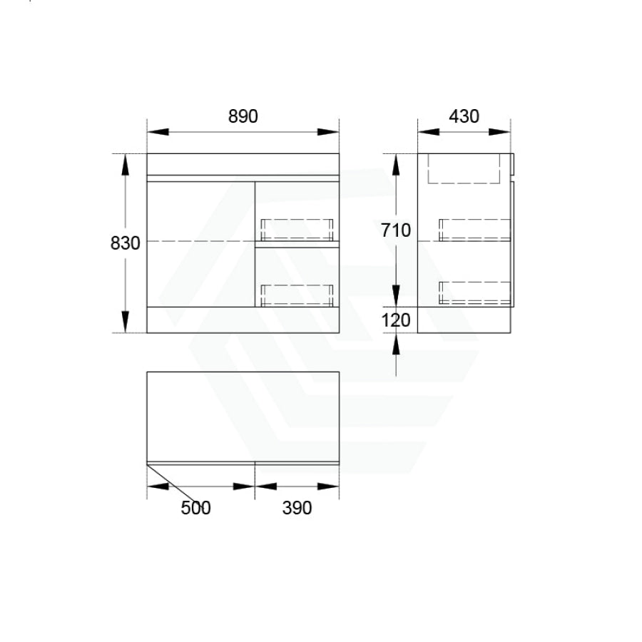 2-Drawer 1-Door 750/900/1200Mm Freestanding Bathroom Vanity Kickboard Single Multi-Colour Cabinet