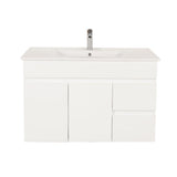 900Mm Narrow Premium Bathroom Floating Wall Hung Vanity White Pvc Left / Right Hand Side Drawers