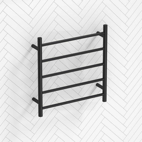 620X600X120Mm Round Black Electric Heated Towel Rack 6 Bars Stainless Steel Rails