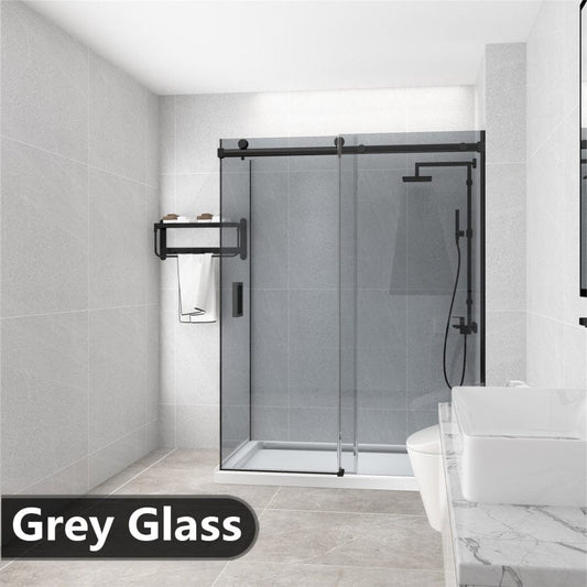 1180-1800X2000Mm Grey Glass Sliding Shower Screen L Shape Frameless Black Stainless Steel Square
