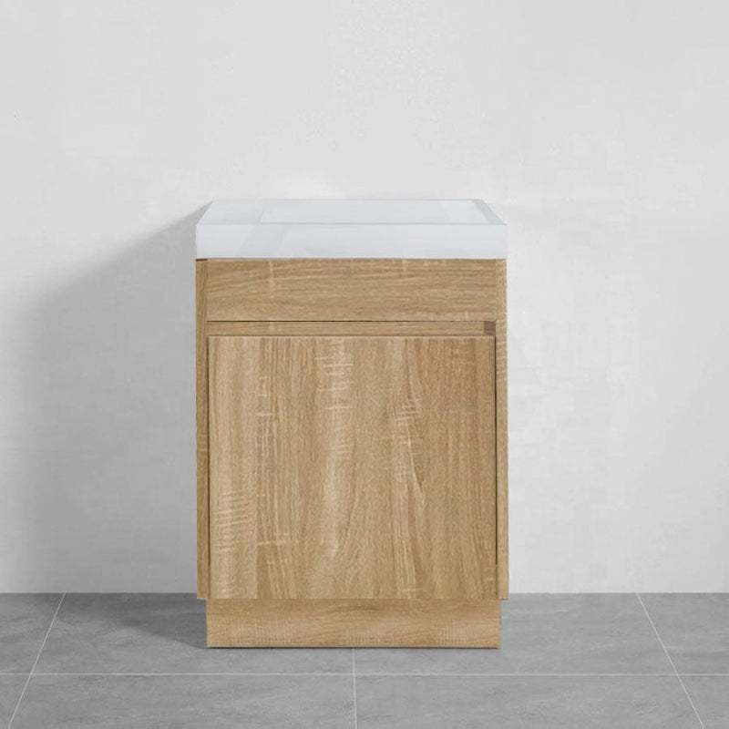 500X250X940Mm Mini Bathroom Vanity White Oak Wood Grain Cabinet Ceramic Top Kickboard Freestanding