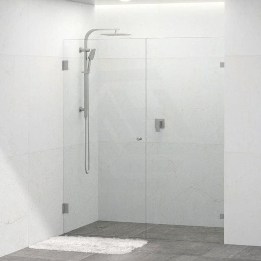 Tempered Glass Frameless Shower Screen Wall To Wall 2 Panels Pivot 940-1425mm Brushed Nickel