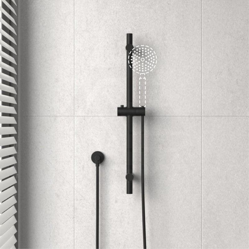Round Black Adjustable Shower Rail With Wall Connector & Water Hose Only